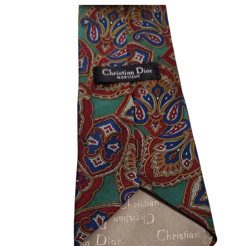 Set of 2 Vtg 80s 90s Christian Dior 100% Silk Ties USA Made Brown Purple Paisley